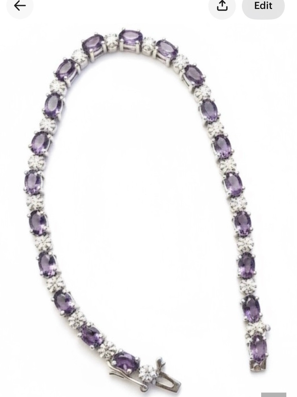 Amethyst and White Crystal Tennis Bracelet 8”
